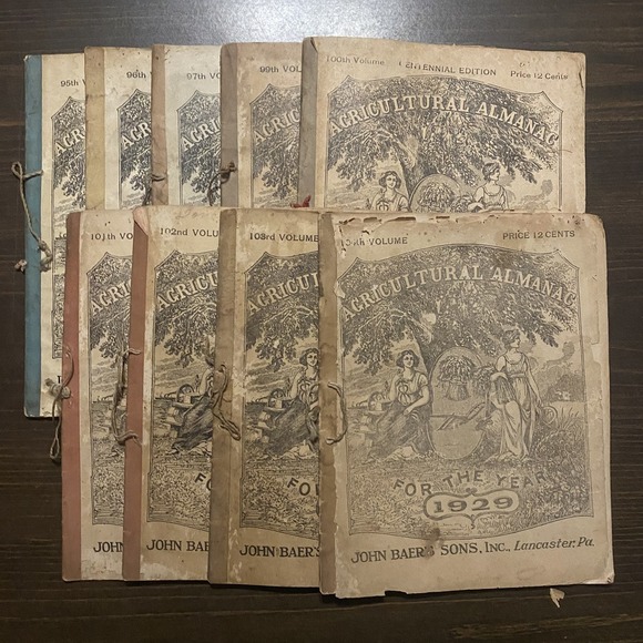 Other - 9 Antique Agricultural Almanacs 1920-1922 1924-1929 John‎ Baer's Sons Lancaster